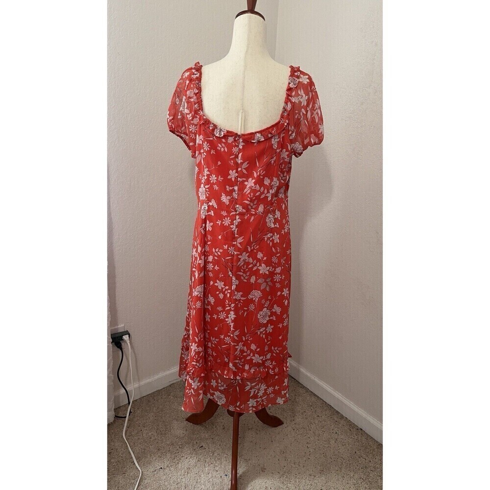 Gianni Bini Womens Knee Length Dress Size 12 Floral Chiffon Puff Sleeve Peasant - Picture 4 of 12